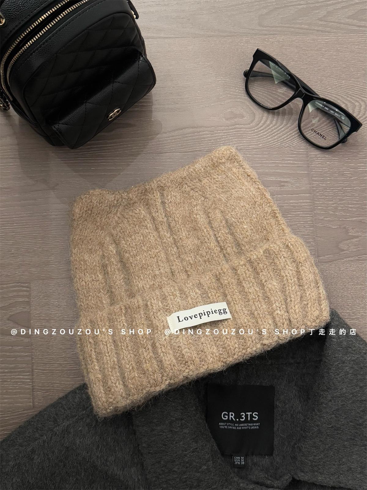 

Cute cat ears wool hat women s winter warm ear protection hat knitted headgear showing face small adult hat M（54-59cm） хакі