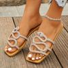 [Elegante flache Strass-Slipper] Elegante flache Strass-Slipper | Schlangen-Design Sommer Damen Böhmisch