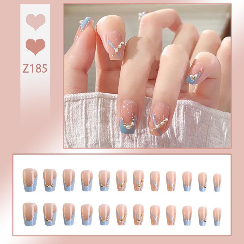 

Синие наклейки для ногтей - Французский жемчуг Морская соль Девушка Накладные ногти Adhesive Type