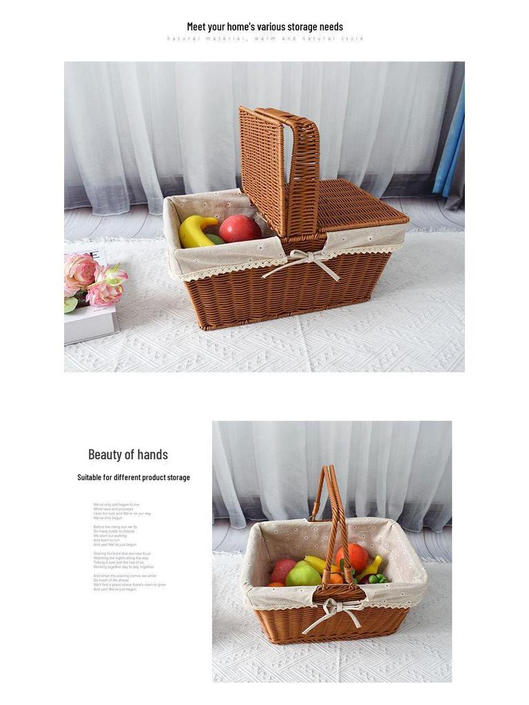 Outdoor Woven Rattan Storage & Picnic Basket with Lid – Ideal for Shopping, Gifts, Eggs & More