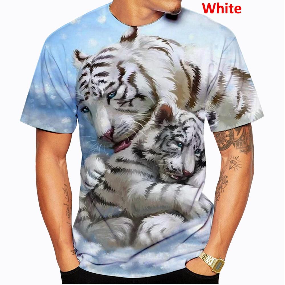 Cool Fashion Animal Tiger 3d Print T-Shirt Casual Round Neck Short Sleeved Men's T-shirts