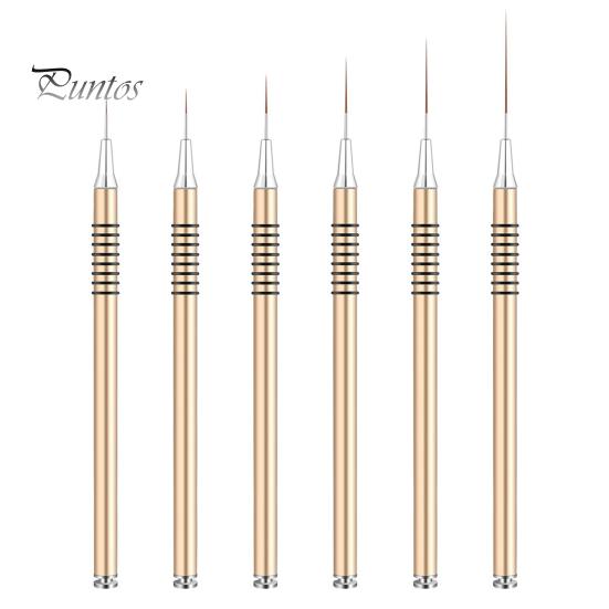 

6 шт., 5/7/9/11/20/25 мм, кисть для подводки ногтей, ультратонкая нейлоновая металлическая ручка, портативная, для начинающих, профессиональная, для самостоятельного дизайна ногтей, детальный дизайн, цветной рисунок, точечный рисунок золотистый