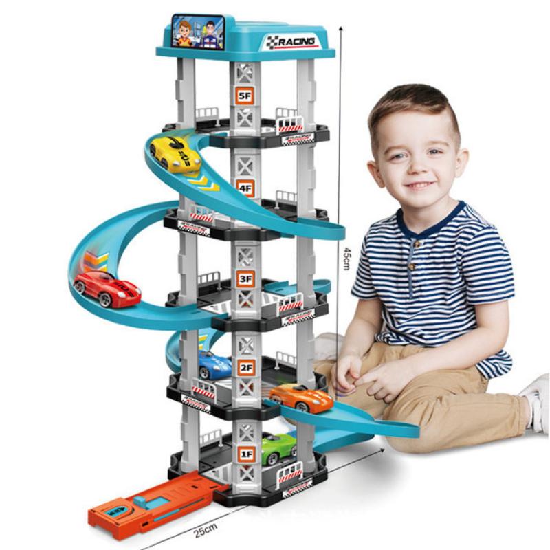 

Montessori Kids Gliding Track Car,Ramp Racer Toy,Toddlers Birthday toys for boys 3 years Multi Layer Cartoon Puzzle Slide Car