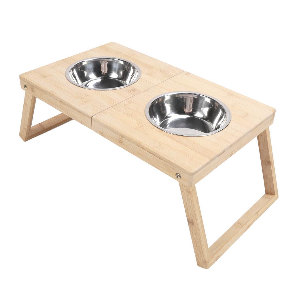 Elevated Cat Bowls Stand Multipurpose Double Stainless Steel Bamboo Raised Dog Bowl for Cats Dogs Pets