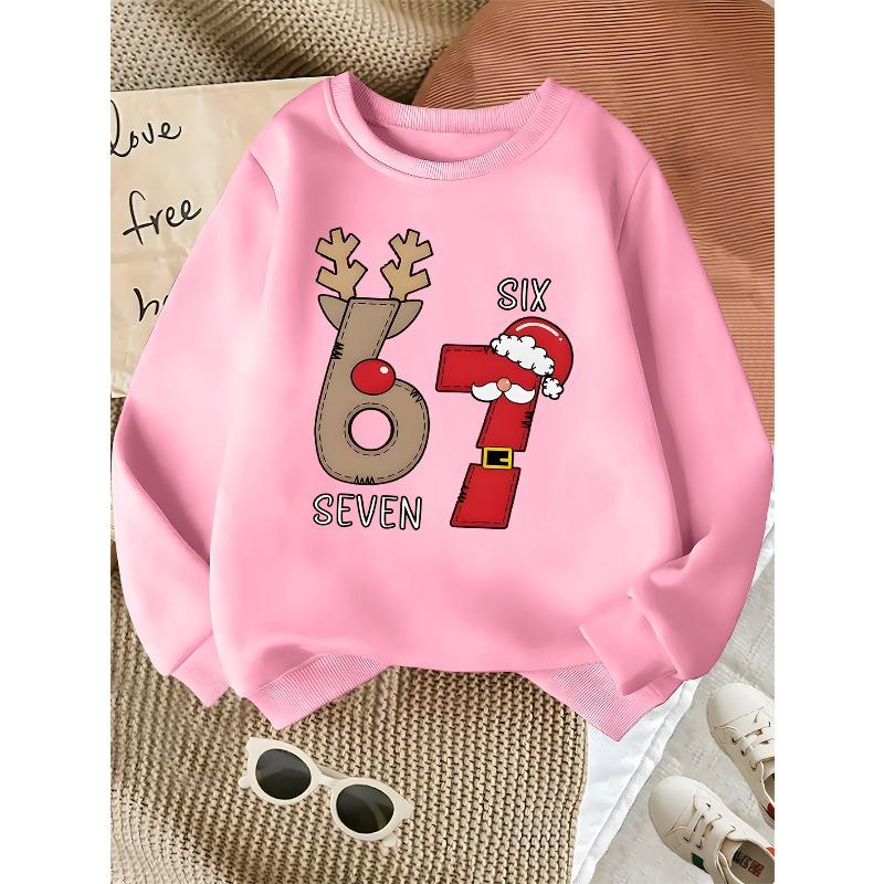 European sizes Kids' Trendy Print Sweatshirt, Round Neck, Casual And Sporty, Easy And Versatile