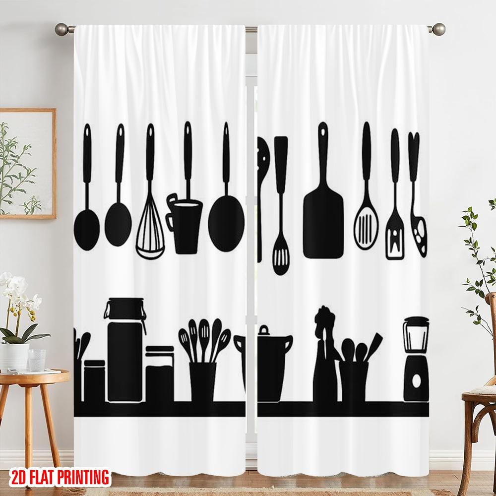2pcs,2D Plane Printing Minimalist Curtains Kitchen Silhouettes Versatile Polyester (without Rod) Outdoor Decorations Perfect for