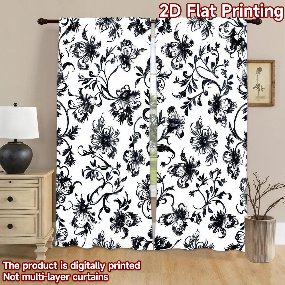 2D flat Photography Backdrop Popular Party Party Backdrop Black and White Florals 100% Polyester Party & Holiday Decor