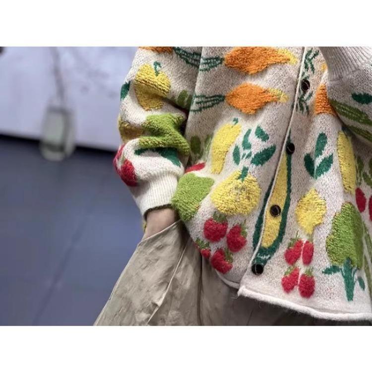New Fashion Floral Oversize Cardigan Women Sweater Jacket Casual Loose Green Buttons Plus Size Winter Autumn Knitting