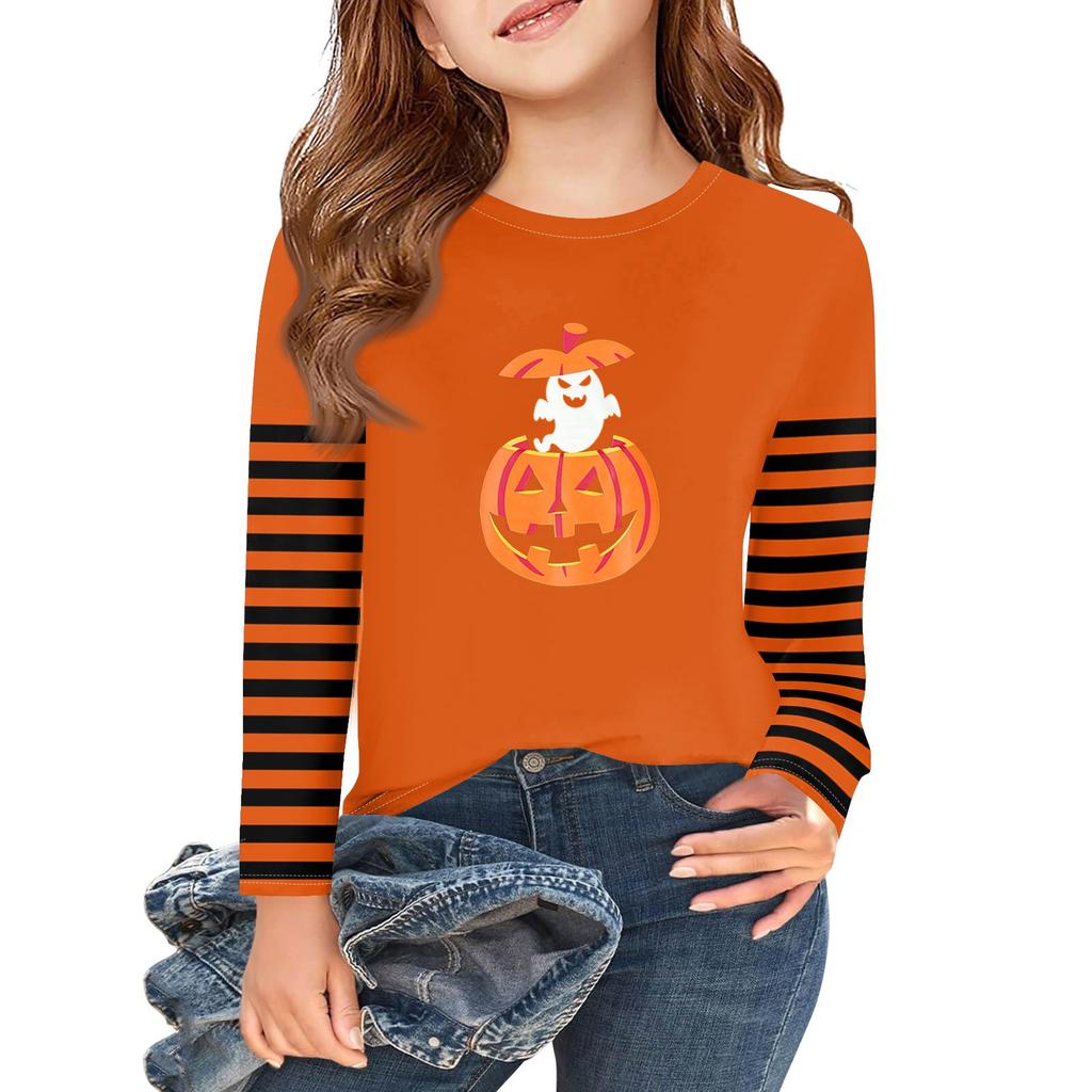 Girls Long Sleeve Halloween Day T Shirts Kids Fall Tops Crewneck Basic Tees 2-11Y