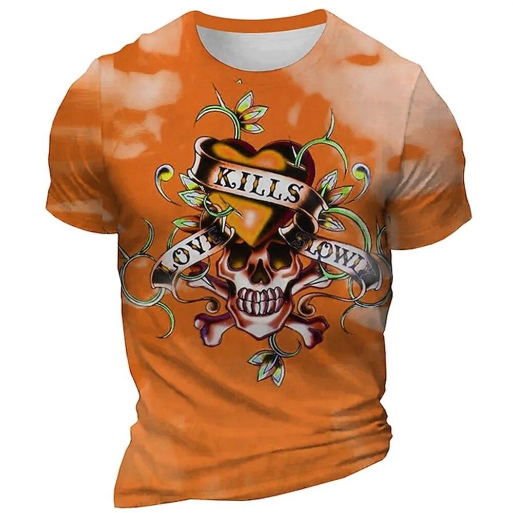 

Мужская футболка с 3d принтом черепа, футболка с короткими рукавами, уличная одежда большого размера, футболки, летние повседневные новые модные мужские топы с круглым вырезом, пуловер S