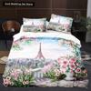Eiffel Tower Flowers King Queen Duvet Cover Famous Architecture In Paris Bedding Set for Women Romantic Polyester Quilt Cover