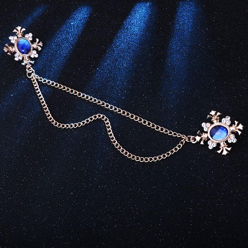 Zircon Tassel Chain Rhinestone Lapel Pin Buckle Men Collar Pins Women Brooches Korean Badge Pin