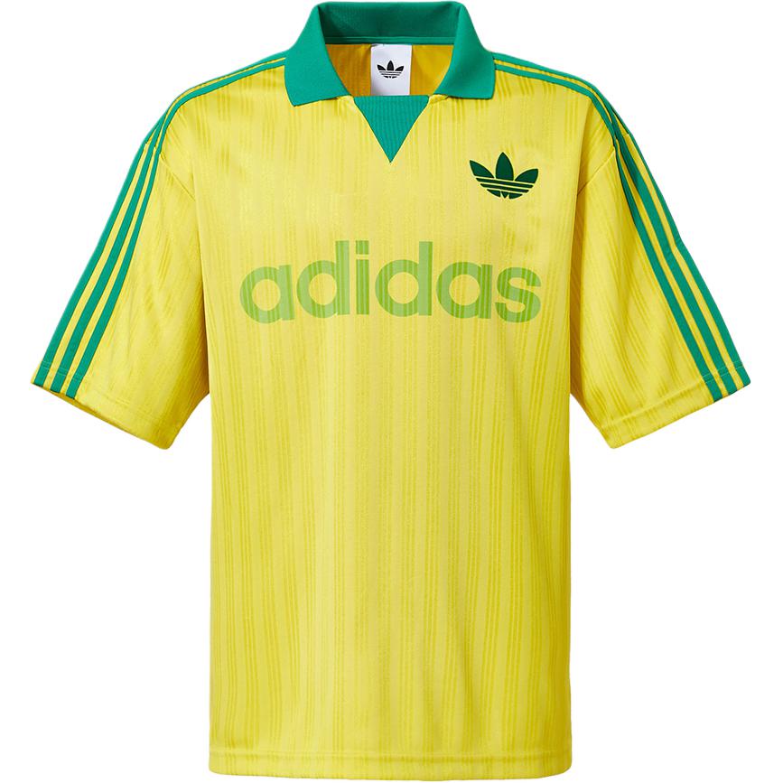 Adidas Originals Letter Logo Striped Short Sleeve Polo Shirt Men Polo Shirts Yellow KB5436