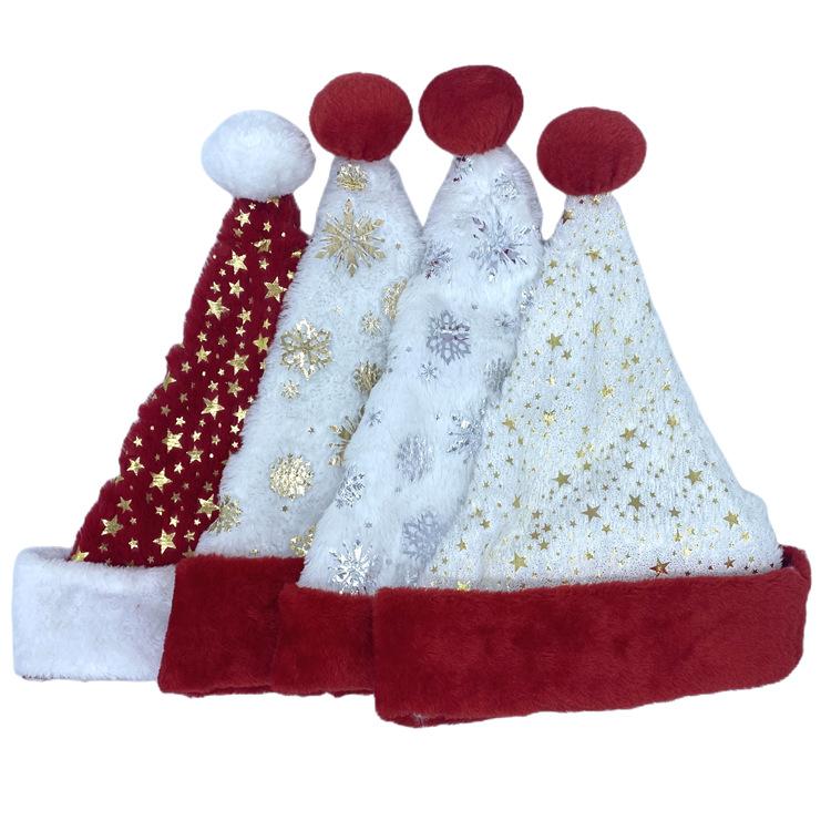 6pcs Christmas Hat Hot Stamping Snowflake White Red Plush Personalized Christmas Hat Holiday Decoration Plush Material