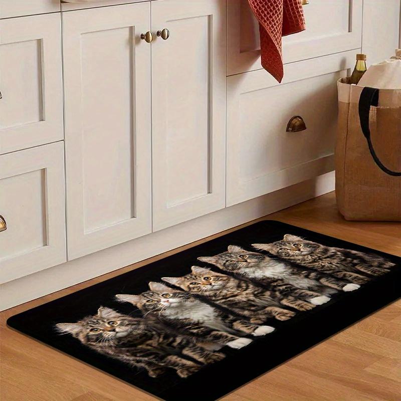 1Pcs Anti Fatigue Kitchen Rugs, Five Cats Print Waterproof Non-Slip Thick Cushioned Kitchen Mat Heavy Duty Comfort Standing Mat for Kitchen