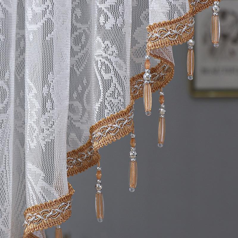 2 Stück/Set Dreieckiges Design Heimdeko Klarer Tüll Französische Vintage Spitze Türvorhang Ganzjährig Halbvorhang mit Perlen