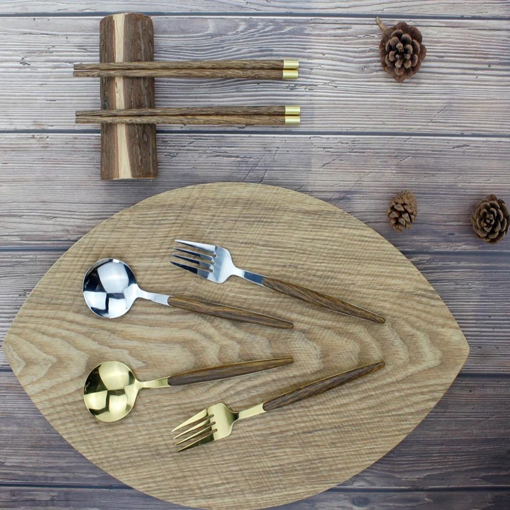 4PCS/Set Wooden Handle Portable Tableware Set with Box Fork Spoon and Chopsticks Set  Travel