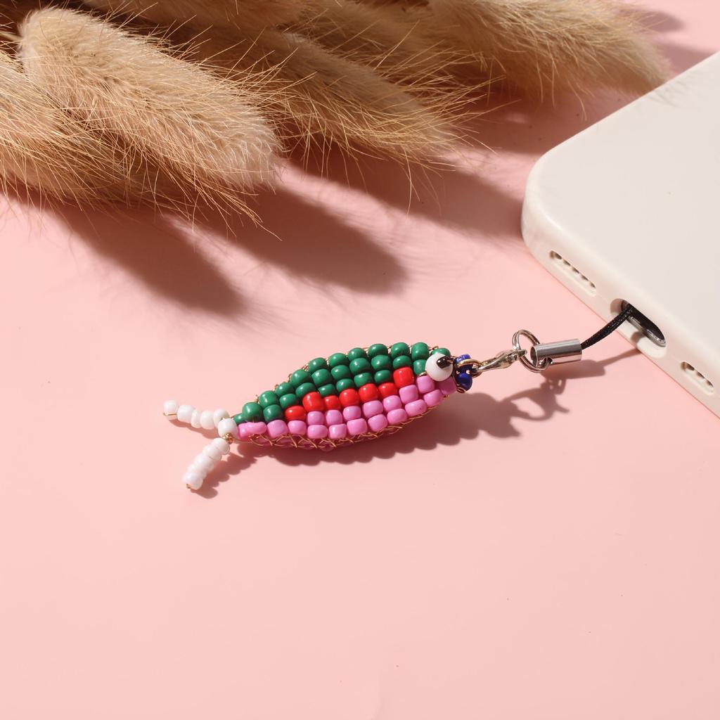 Handwoven Beaded Fish Phone Charm and Lanyard – Cute Simple Bag Accessory & Couple Gift
