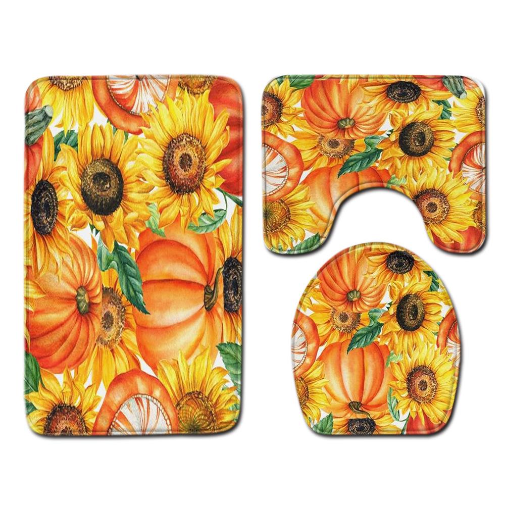 Fall Thanksgiving Bathroom Toilet Three-Piece Floor Mat Doormat Bathroom Carpet