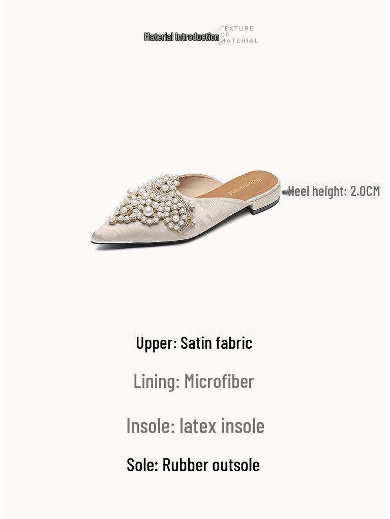 Weiwei Girl Pearl Rhinestone Slip-on Closed Toe Sandals - Women's Chinese Style Flat Heel Half Slippers for Summer