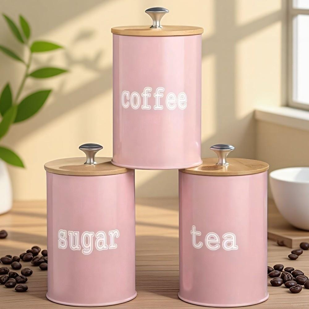 3pcs Metal Coffee Canister Set Large Capacity White Pink Green Tea Containers with Lid Moisture-proof Sugar Canister Home Use