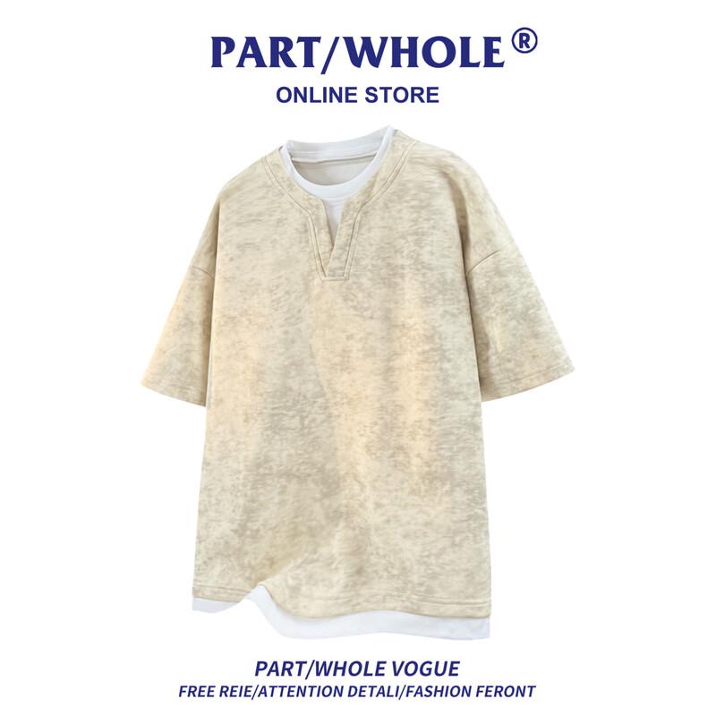PART/WHOLE Men s American Casual Tie-Dye Fake Two-Piece Short Sleeve T-Shirt 3XL