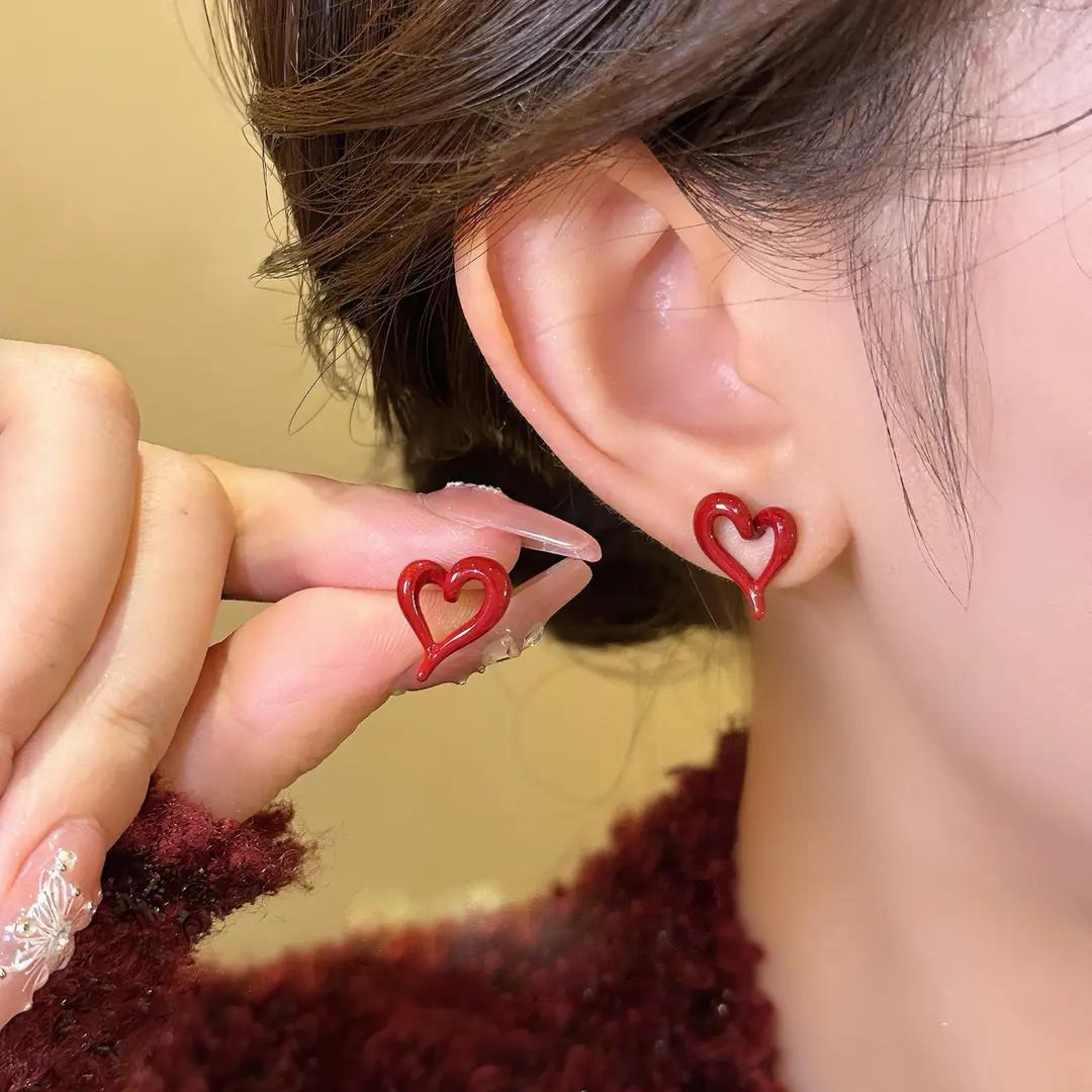 Ankela Red Heart Stud Earrings - Chic, Elegant & Versatile Fashion Accessories