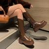 Britischer Stil mit dicker Sohle, Weidenagel-High-Heel-Ritterstiefel für Damen Herbst/Winter 2025 neu, runde Spitze, Retro-High Boots