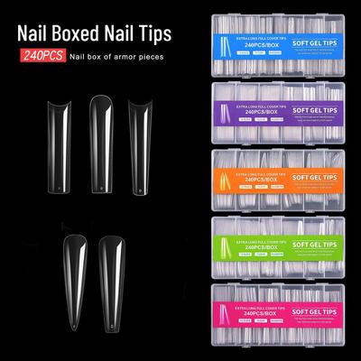Cross-border Transparent XXXL Nail Art Tips & Stickers, 240 Pcs Full Cover, Super Long Water Pipe Design