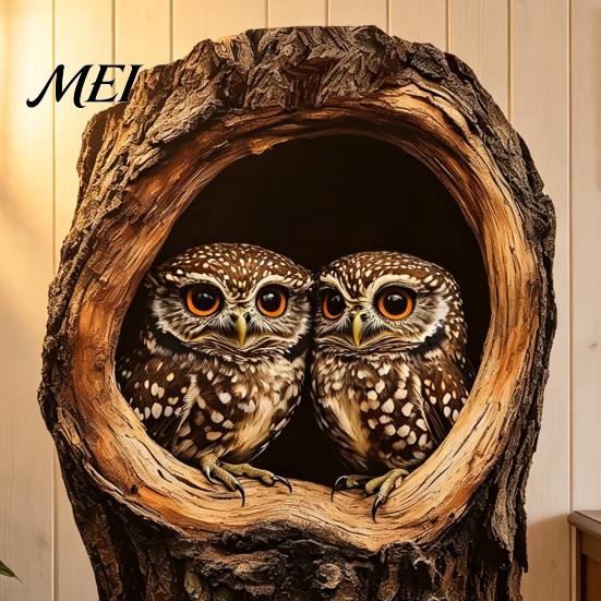 3D Owl Wall Decals Tree Hollow Sticker, Realistic Forest Animal Decal, Waterproof PVC Outdoor Weatherproof Murals Art Decor, Peel And Stick for Living