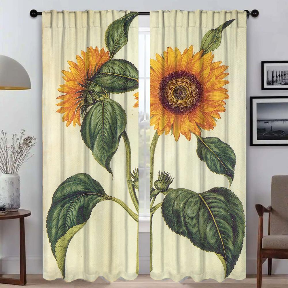 Blackout Curtains for Living Room Pumpkin Sunflower Print Shades Tulle for Bedroom Home Interior Curtains 2 Pieces Partition
