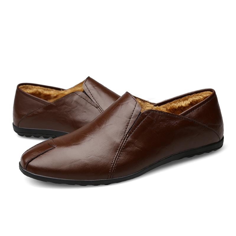 Fashion Lightweight Loafers Warm with Fur Mens Moccasin Shoes Winter Men Flats Breathable Casual Slip-on Comfortable Plus Size Footwear