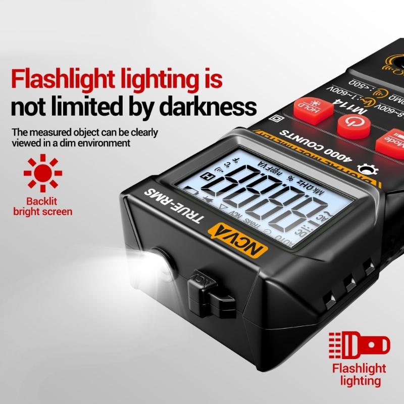 M114 4000 Counts Multimeter Digital Voltage Tester LCD Backlit Screen Multifunction NCV Resistance Testing Tool