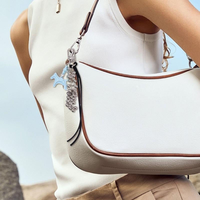 Leather Horse Bag Charm Pendant Car Keyrings Braided Rope Keychain Charm for Backpack Purses Handbags Decorations Gift