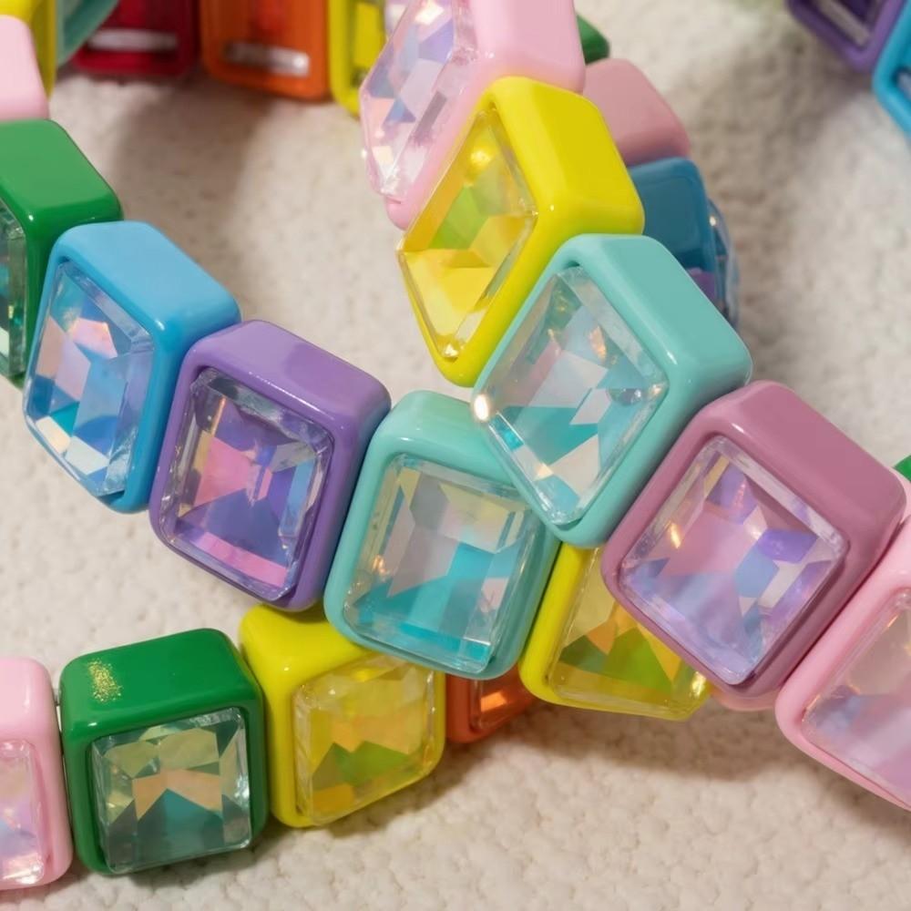 Elastic Zirconia Enamel Bangle Colorful Macaron-colored Bracelet Women Rainbow Beaded Bracelets