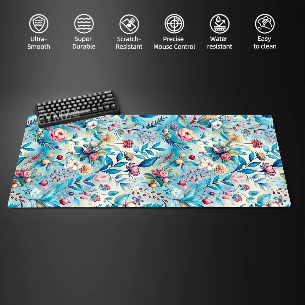 Blue floral pattern mouse pad rubber anti slip computer laptop desktop pads thick keyboard PC accessories lock edge design