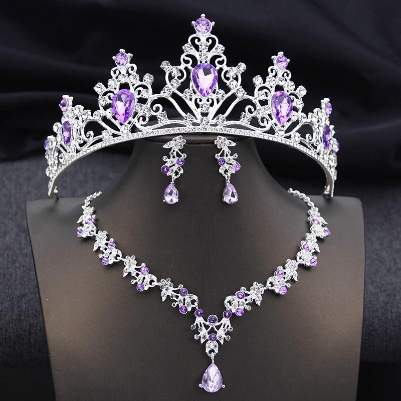 3Pcs Crown Bridal Jewelry Sets for Women Princess Tiaras and necklace earrings Prom Birthday Wedding Tiaras and Crowns Set