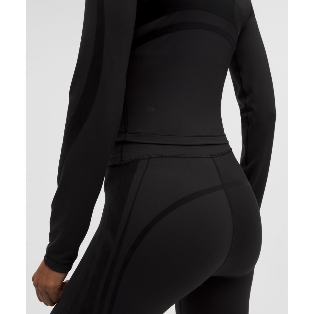 Lululemon Wunder Train Cropped Long Sleeve Shirt  Flocked Black Black