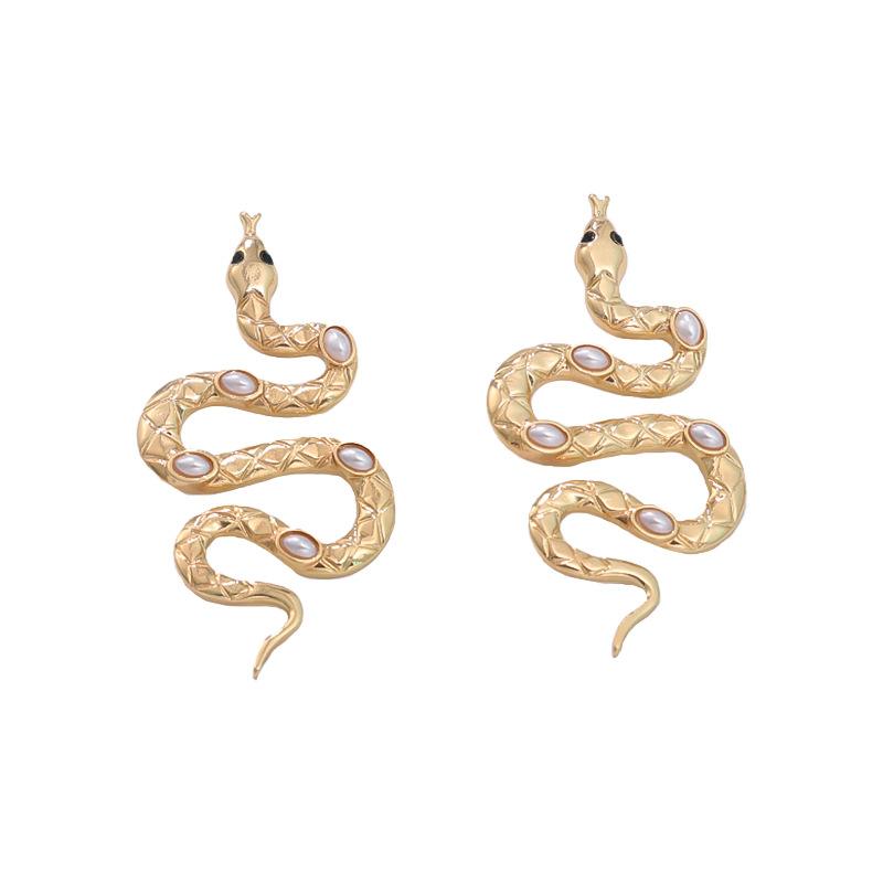 Exaggerated Snake Pearl Dangle Earrings for Women Luxury Exquisite Hiphop Punk Drop Earrings Casual Versatile Party