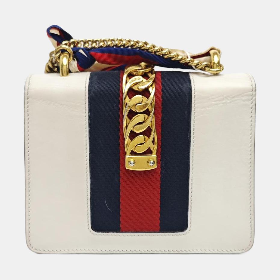 [Pre-Owned] Sylvie Gold Buckle Striped Web Satin Bow Chain Mini Shoulder Bag - Good #VLCRXY