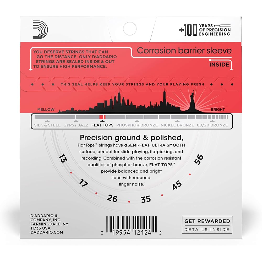 D'Addario Flat Tops Phosphor Bronze Acoustic Guitar Strings Medium .013-.056 EFT17