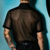 Men's Mesh See-Through Short-Sleeve Shirt, Summer Thin Breathable Party Base Shirt