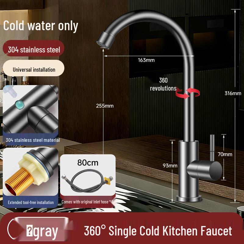 TLXT 304 Stainless Steel Single-Cold Kitchen Faucet