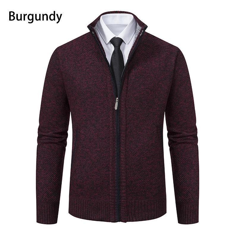 Men's Autumn/Winter Stand-Up Collar Zipper Cardigan Jacket with Velvet Knit