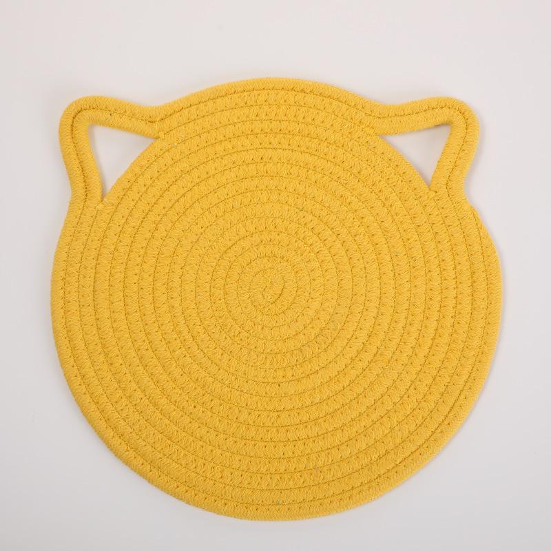 30cm simple solid color cat ear cotton rope placemat kitchen insulation and heat-resistant pad cotton thread pot mat cup mat