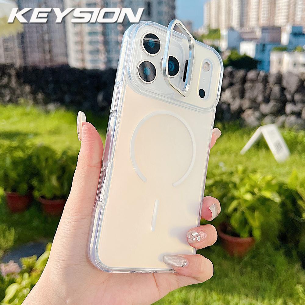 KEYSION Colorful Gradient Magnetic Lens Stand Case for iPhone 17 Pro Max for MagSafe TPU+PC Shockproof Cover for iPhone 17 Pro