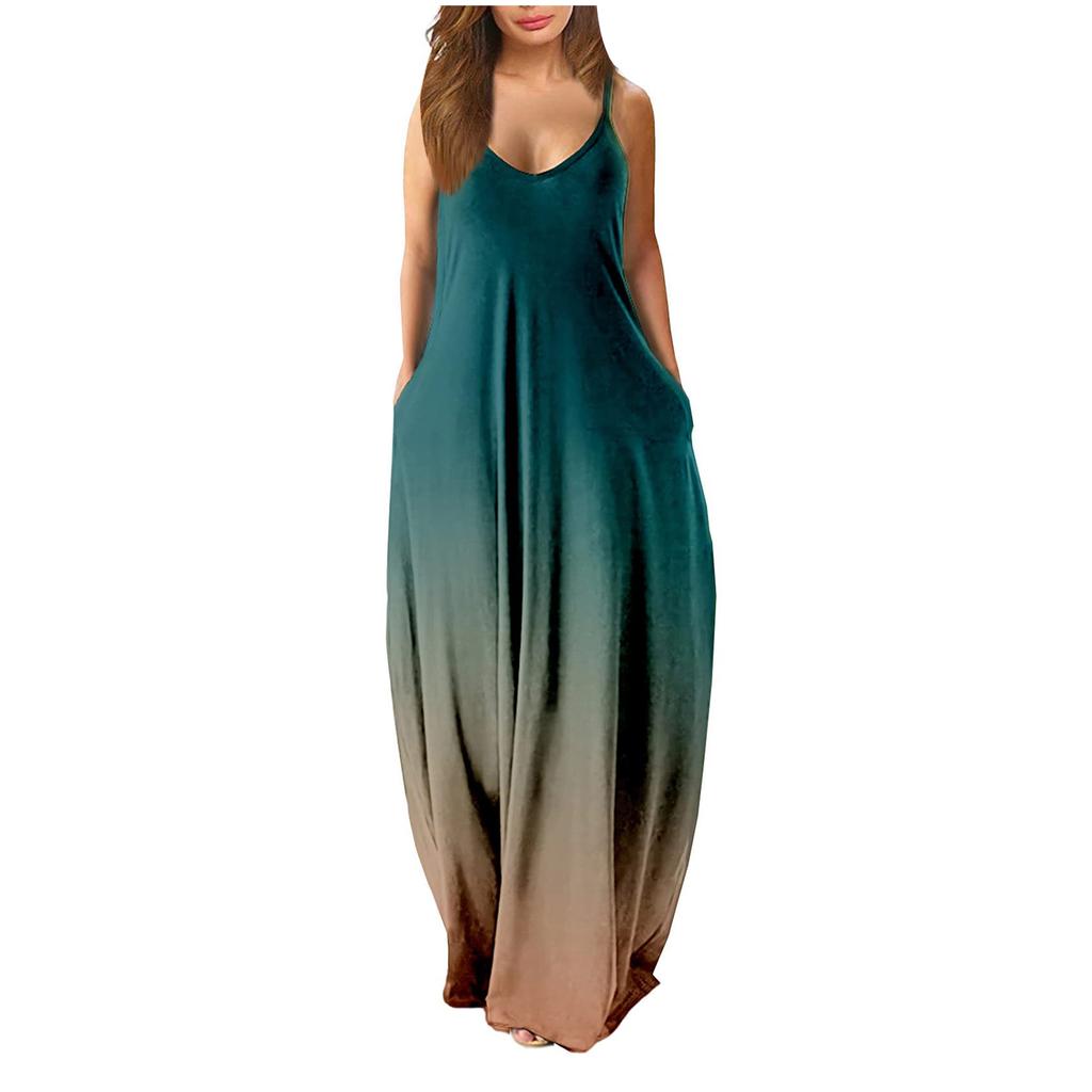 Fashion Women Loose Casual Summer Sexy Sleeveless Gradient Sleeveless Backless Beach Dress
