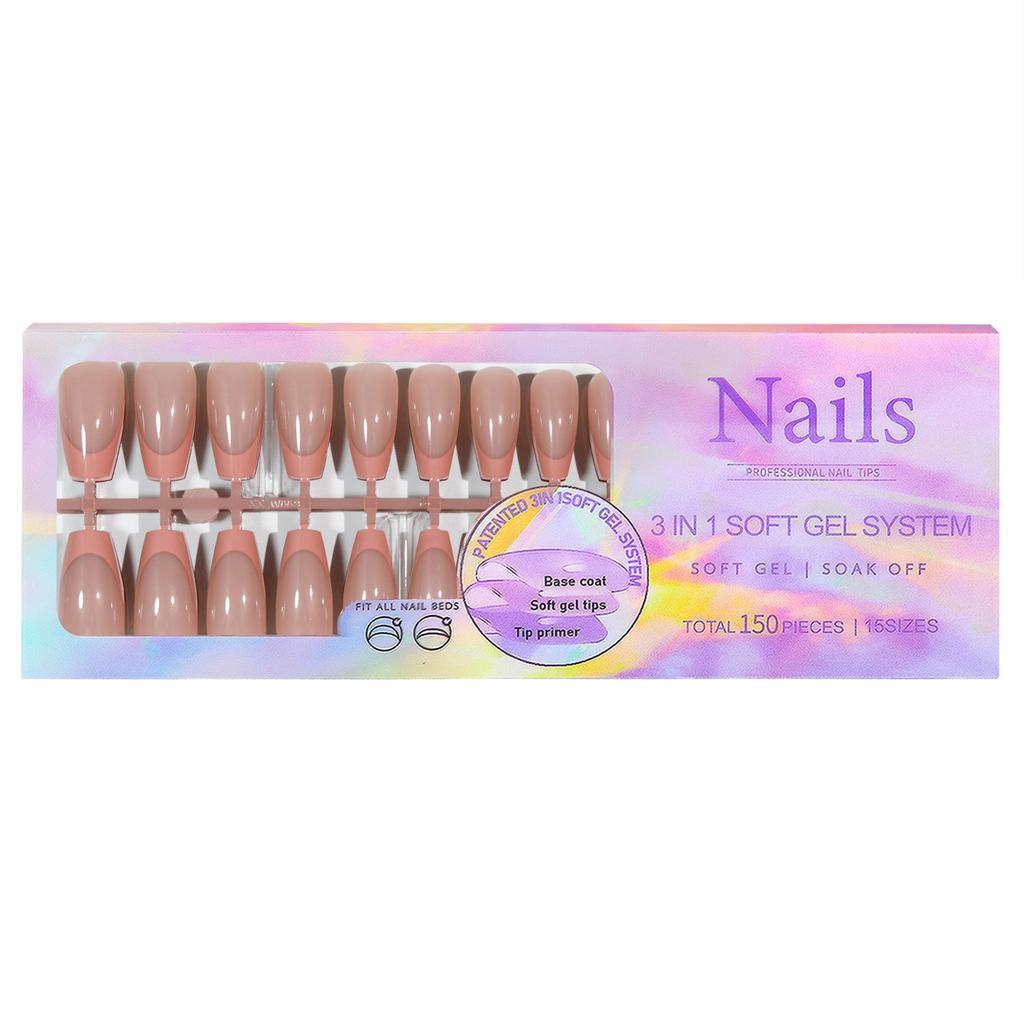 150PCS French Gel Nail Tips 5 Colors French Tips Press on Nails 15 Sizes Fake Nails for Nail Art DIY Pre applied Tip