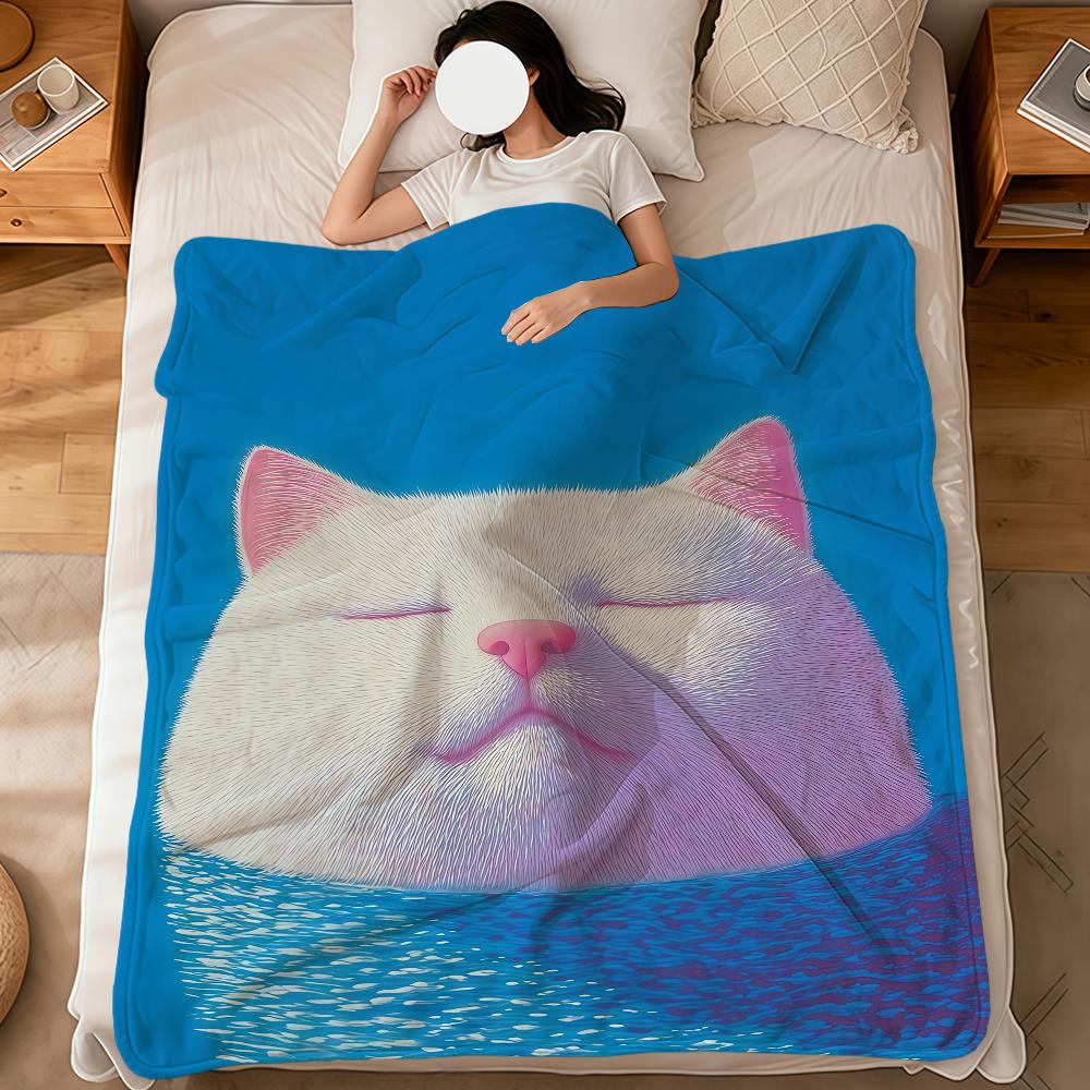 

Fashion art color cute cat natura blue sky soft warm plush blanket dorm sofa living room pet hogar bedroom gift nap home Flannel 75x90cm