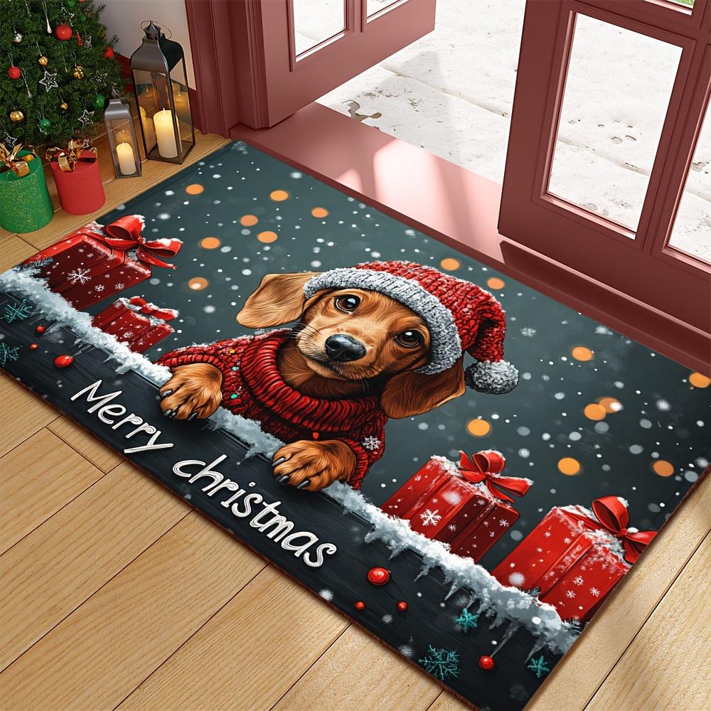 VIKAMA Snow Gift Christmas Doormat Non-Slip Washable Front Entrance Rug Indoor Outdoor Winter Holiday Home Decor Mat